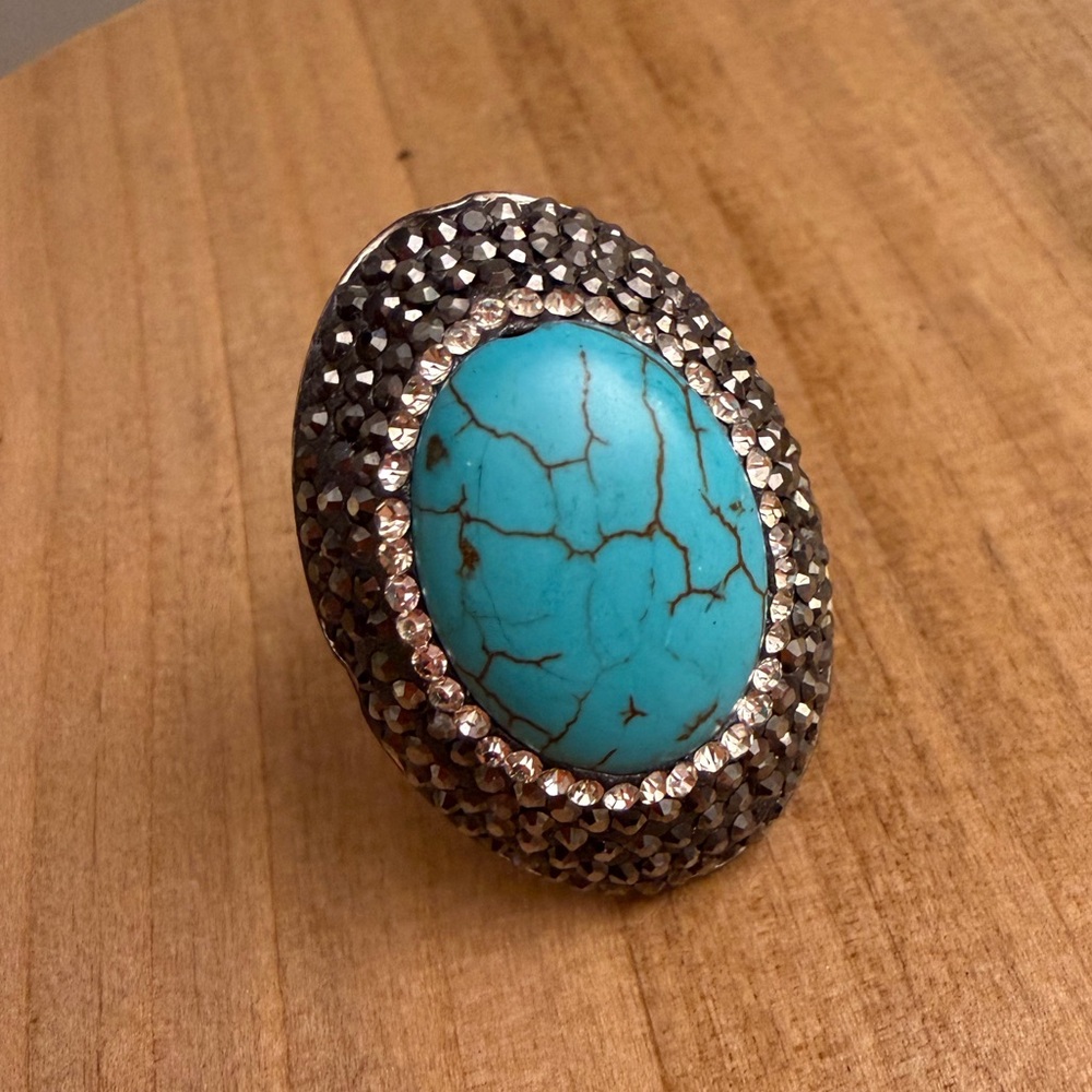 Sterling Silver Turquoise and Silver Druzy Statement Ring